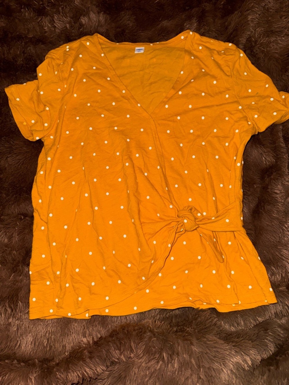 Polka Dot Tie-Front V-Neck Women's Top - yellow